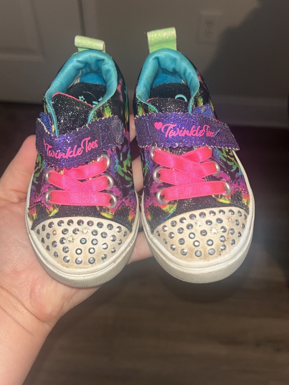 Skechers Twinkle Toes Girls' Multi-Color Glitter Sneakers with Pink Laces